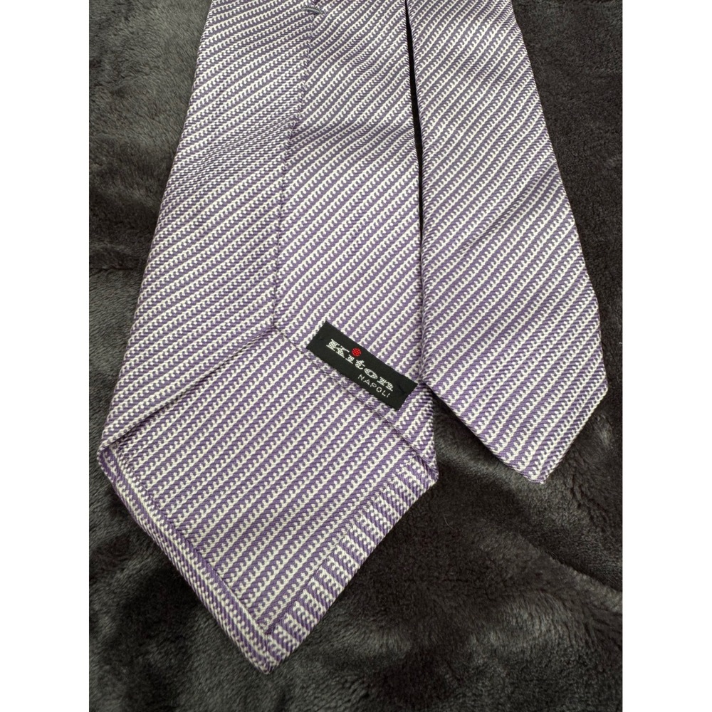 Vintage Kiton Napoli 7 Fold Silk Tie Purple Stripe Geometric Italy Untipped